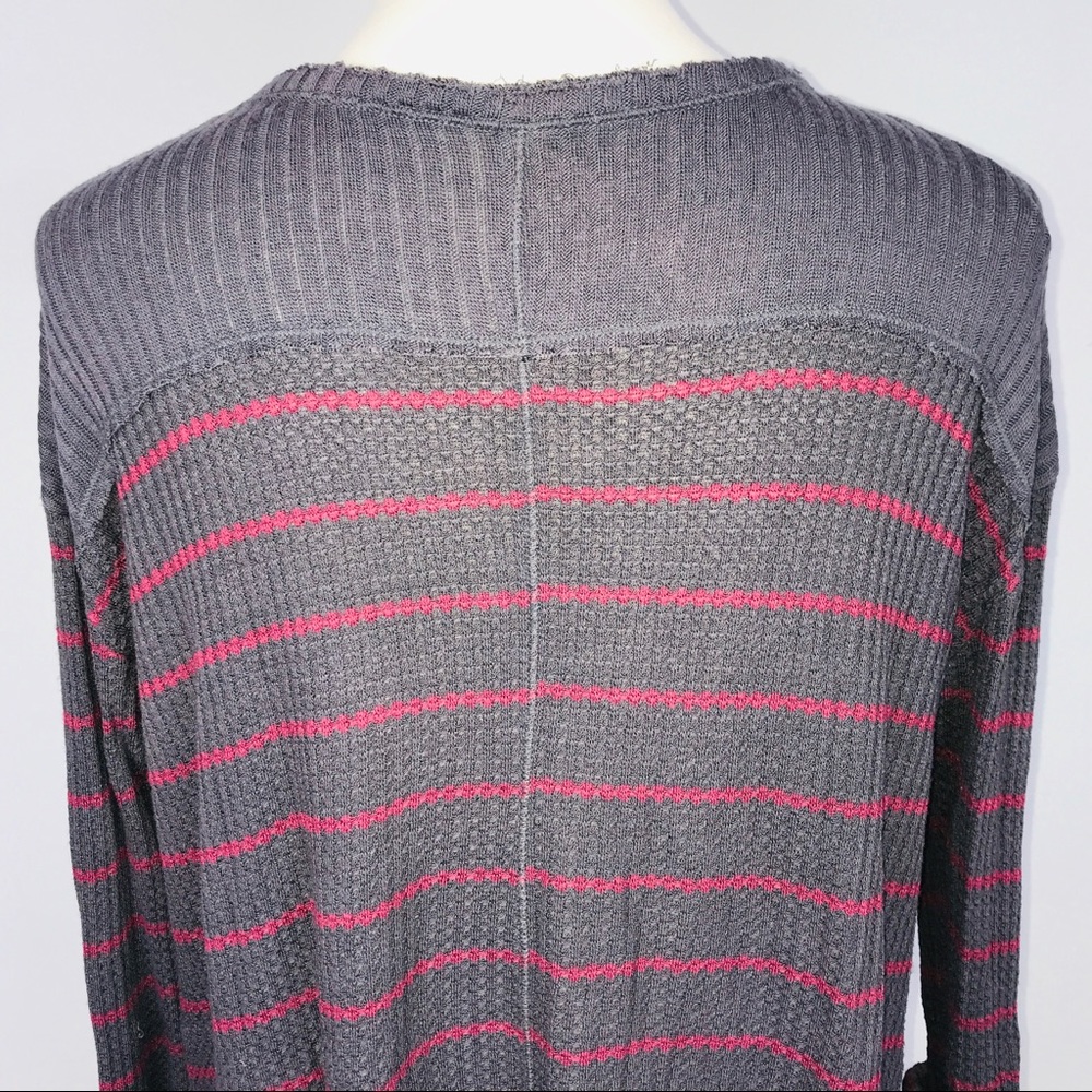 Free People Sunset Park Waffle Knit Striped Pullover V Neck Tunic Small - Picture 7 of 8